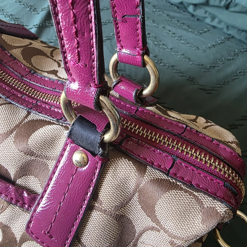 Coach Signature Python Stripe Satchel Raspberry Pink - Picture 8 of 12